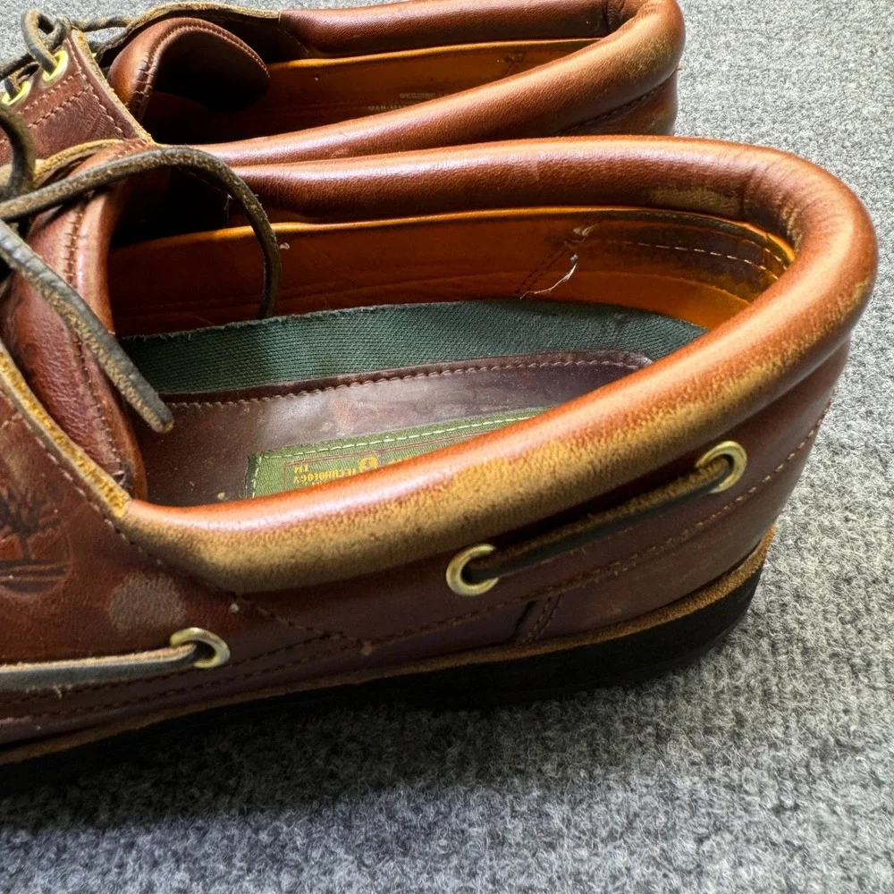 Vintage Timberland 3 Eye Lug Boat Shoes Mens 11 M Brown Leather Moc Toe 32015